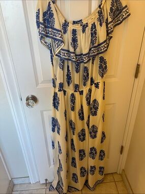 Kori Cream Maxi Dress with Blue Floral Print